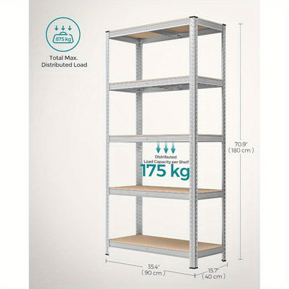 5-Tier Heavy-Duty Shelving Units, Set of 2 Steel Shelving Units for Storage, Boltless Assembly, for Garage, Shed, Load Capacity 875 kg, 40 x 90 x 180 cm