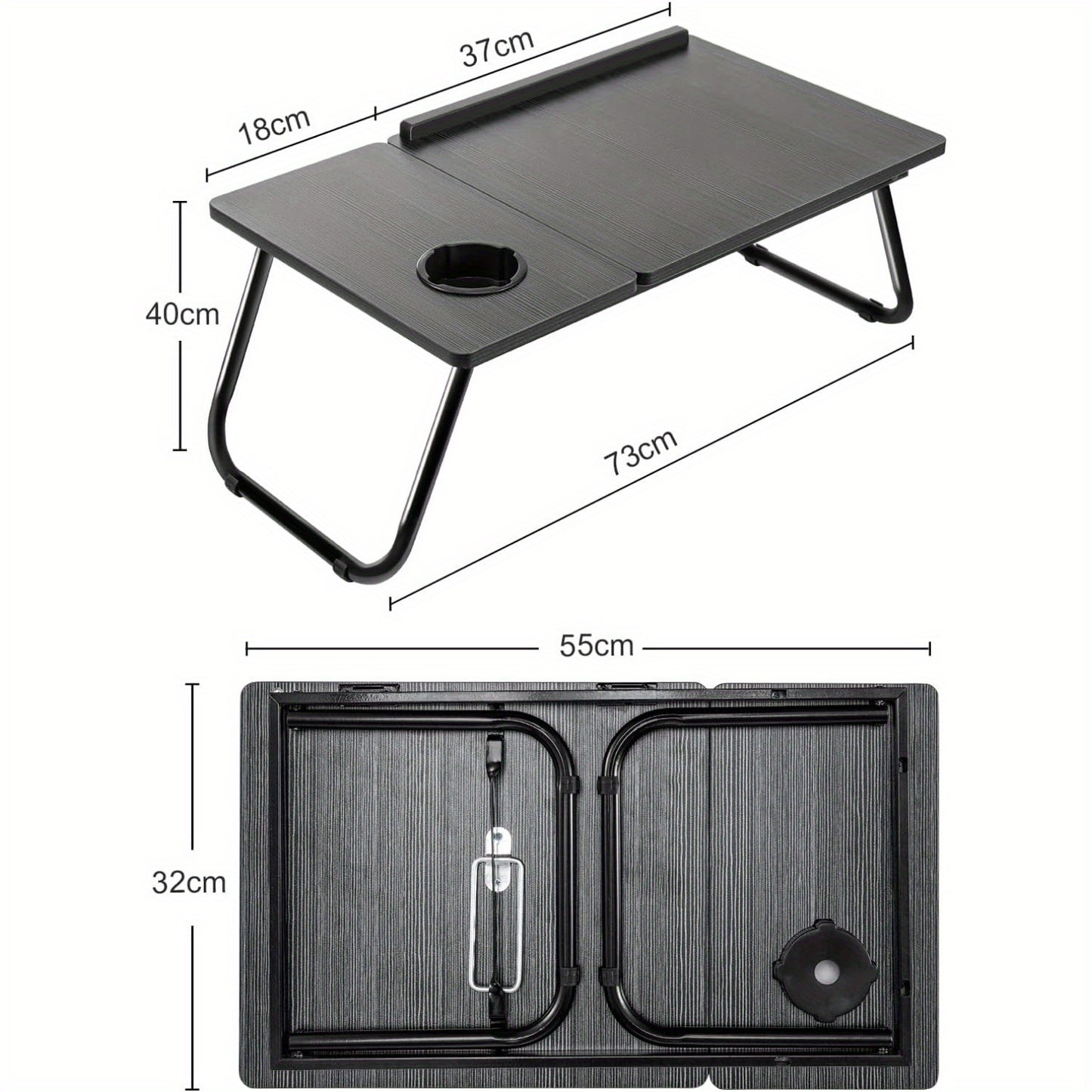 Foldable Laptop Desk, Laptop Table with Cup Holder, Height Adjustable Computer Bed Tray Table, Reading Holder Notebook Stand for Eating Reading Working