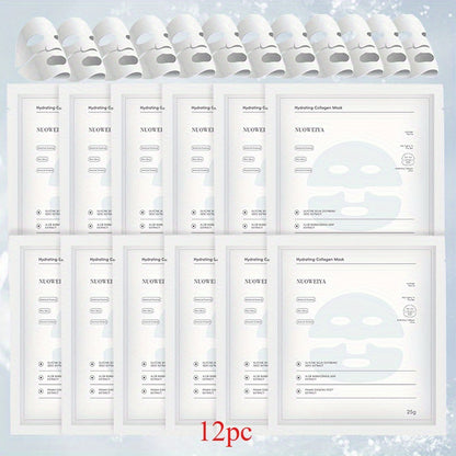 12pcs Deep Collagen Mask with Vitamin C - Moisturizing Hydrating Overnight Treatment for All Skin Types, Alcohol-Free