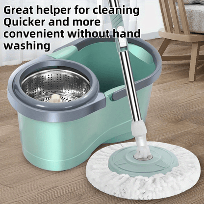 Dual-Power Rotating Mop and Bucket Set - Super Absorbent for Wet/Dry Floors, Ideal for Tile & Wood Cleaning - Durable, Easy-to-Use Household Cleaning Tool