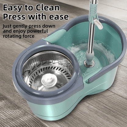 Dual Power Rotating Mop and Bucket Set - Super Absorbent for Wet/Dry Floors, Ideal for Tile and Wood Cleaning - Durable and Easy-to-Use Home Cleaning Tool for Living Room, Bedroom, Bathroom, Toilet, Kitchen