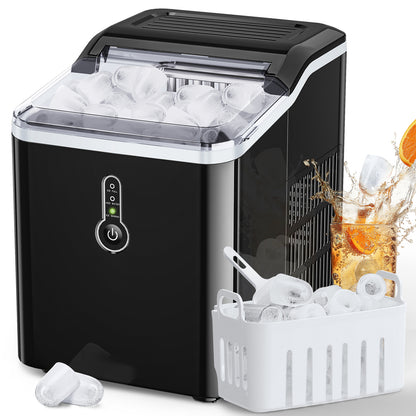 Ice Maker Machine Countertop 12kg/ 24h, 9 Ice Cubes Ready in 9 Mins, One Button Simple Ice Maker with Basket and Scoop, f