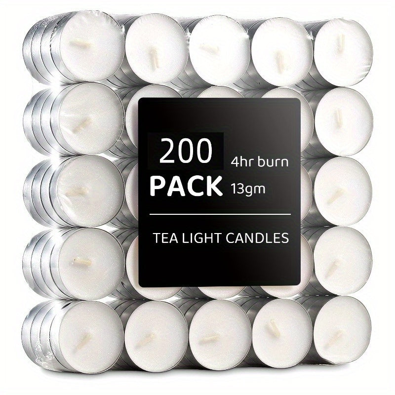 200 PCS Tealight Candles, 4 Hour Burn Time - Unscented Tea Light Candles for Celebrations, Birthday Parties, Halloween, New Year