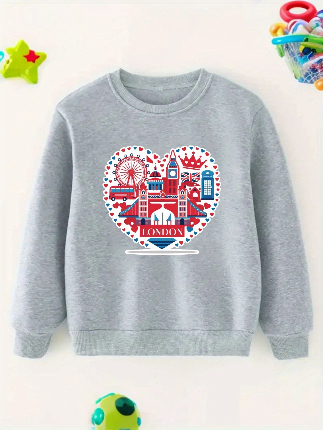 London Castle Graphic Print Crew Neck Sweatshirt for Teens - 100% Polyester, Slight Stretch, Knit Fabric, Casual Style, Spring/Fall - Regular Fit Pullover