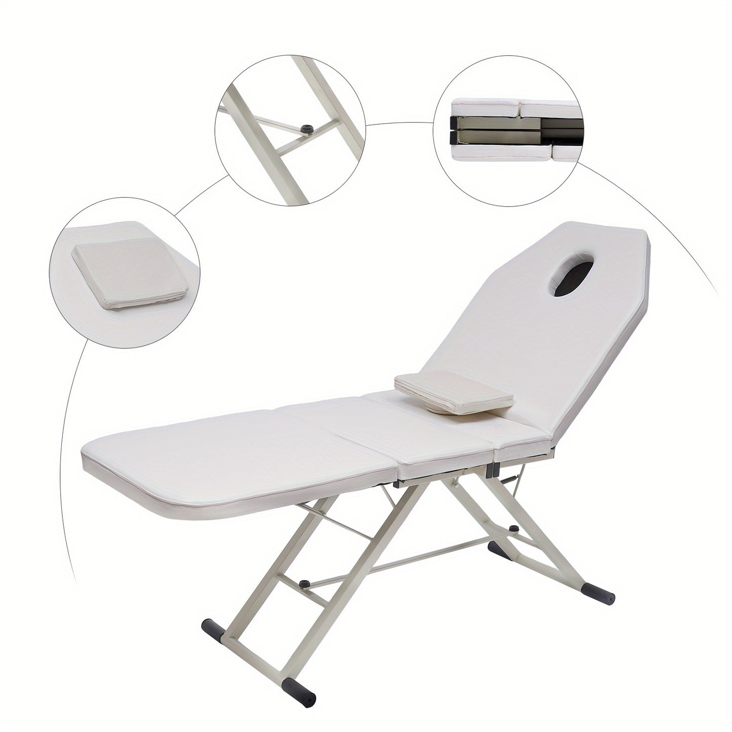 High quality 3-Section Foldable Beauty Bed, Massage Salon Spa Beauty Bed, Folding Massage Table Massage Chair Portable Folding Massage Bed Beauty Bed, for foot massage shops, health salons, beauty salons (White)