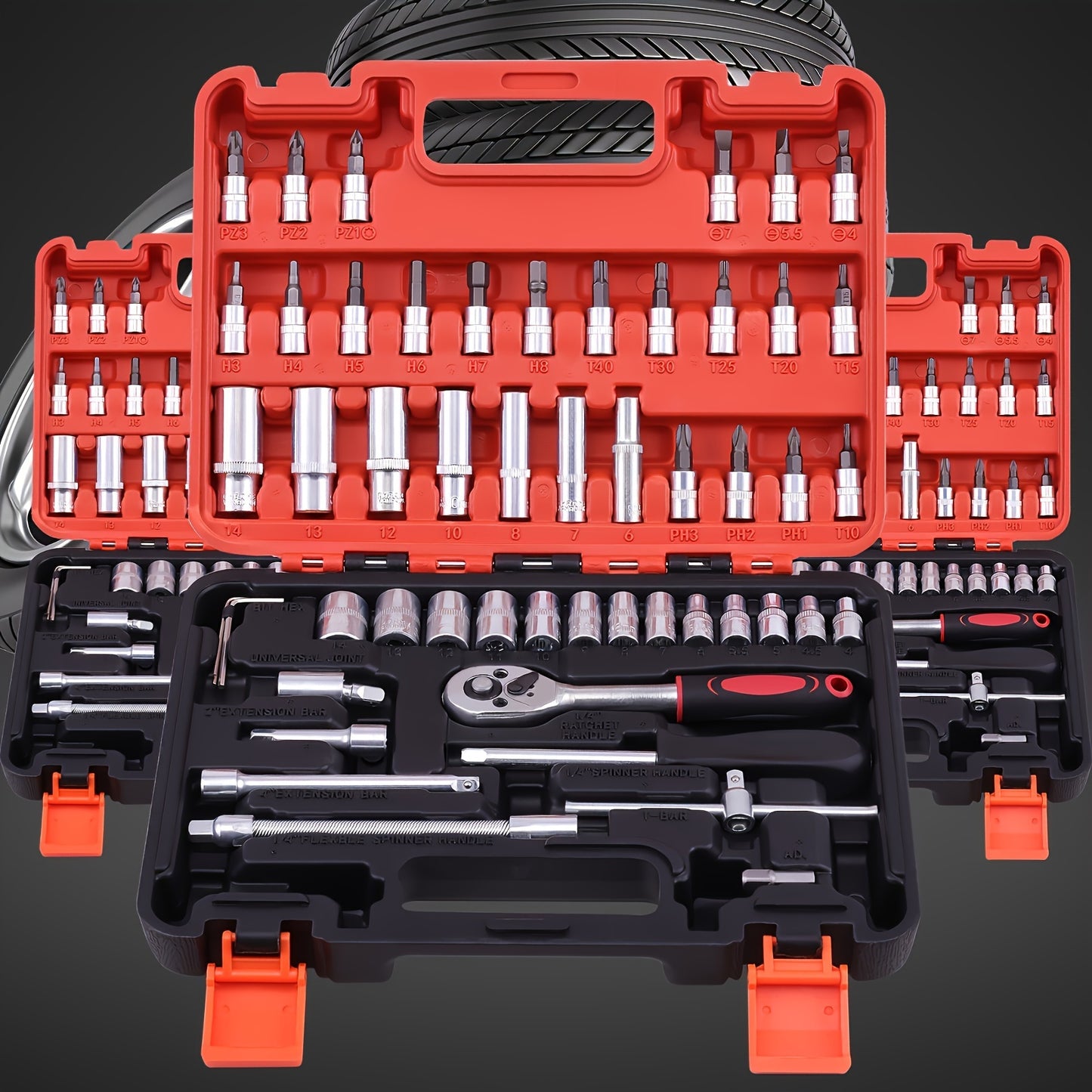 53pcs Ratchet Socket Wrench Set with Extension Rod - Durable 1/4" Drive Steel Tools for Car Maintenance & Home Use, Includes Storage Case