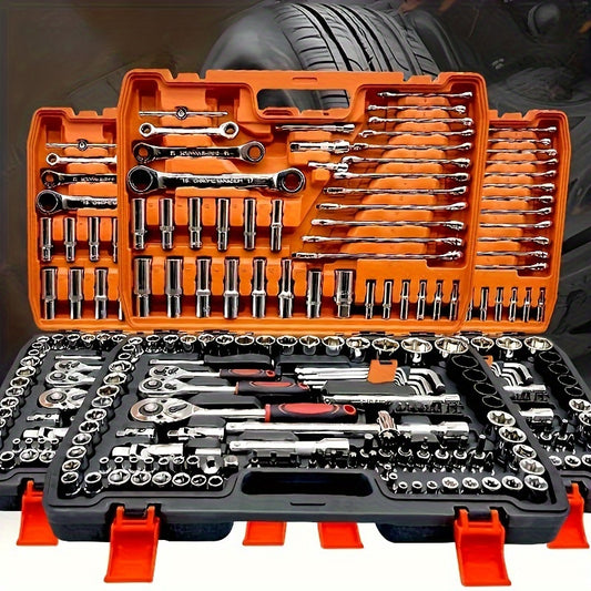 53pcs Ratchet Socket Wrench Set with Extension Rod - Durable 1/4" Drive Steel Tools for Car Maintenance & Home Use, Includes Storage Case