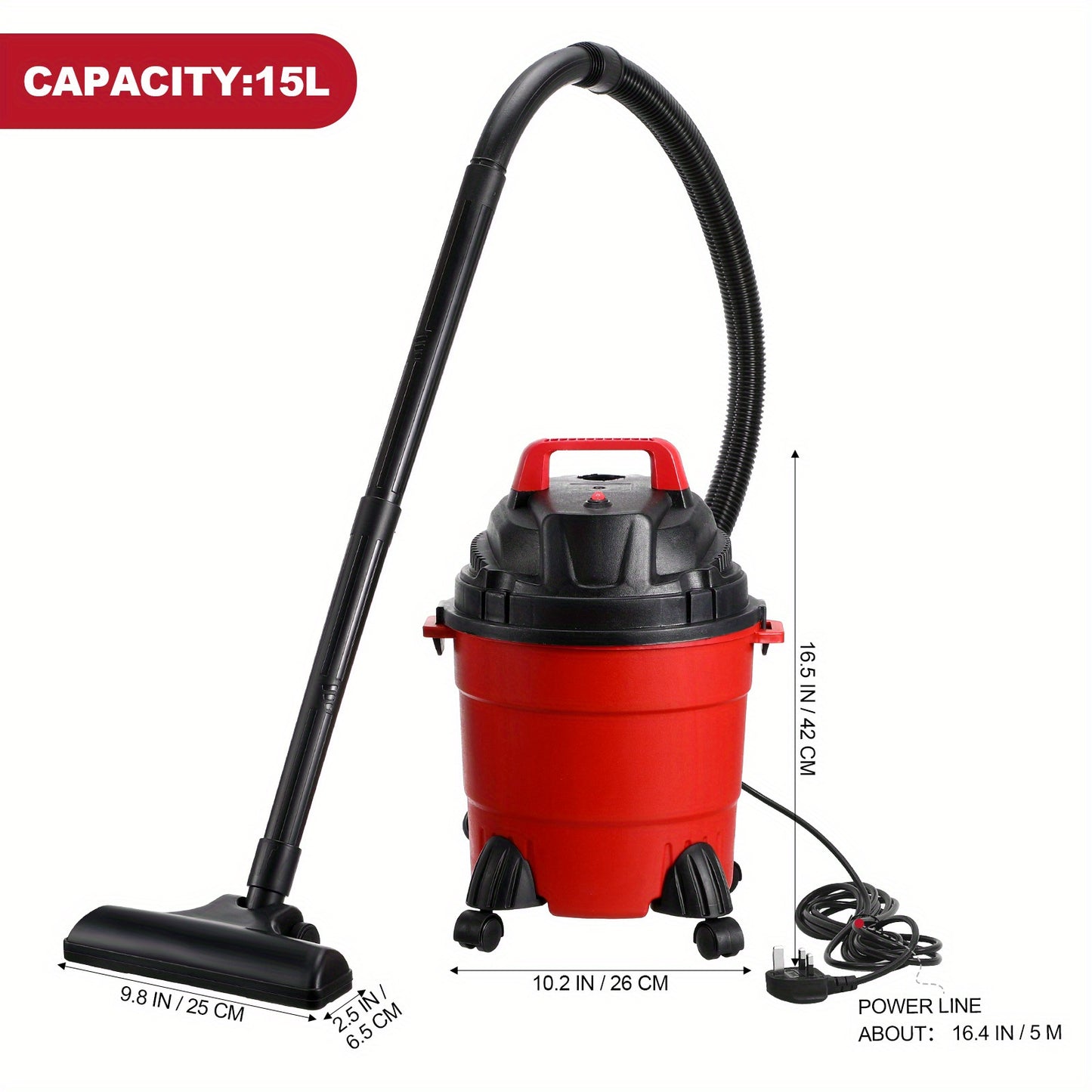 1 Set home wet and dry vertical vacuuming tools, large suction cleaning seam, cleaning set (plastic bucket 15L + nine sets + double filter)