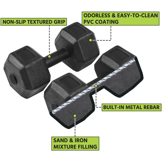 Yaheetech Dumbbell Set of 2 Hexagon Dumbbell Weight Fixed Weightsfor Home Gym Fitness Workout Equipment with Non-slip Grip