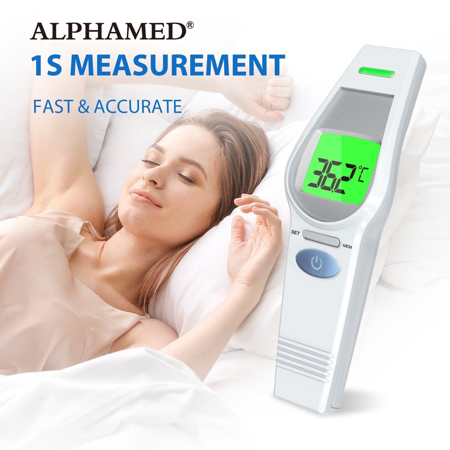 ALPHAMED Digital Infrared Thermometer for Adults - Forehead & Ear Temperature Measurement, Non-Contact, Battery Powered (AAA Not Included)