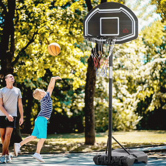 HOMCOM Basketball Hoop and Stand with PE Backboard and Weight Base Height Adjustable 1. 6-2. 1m Portable on Wheels, Black