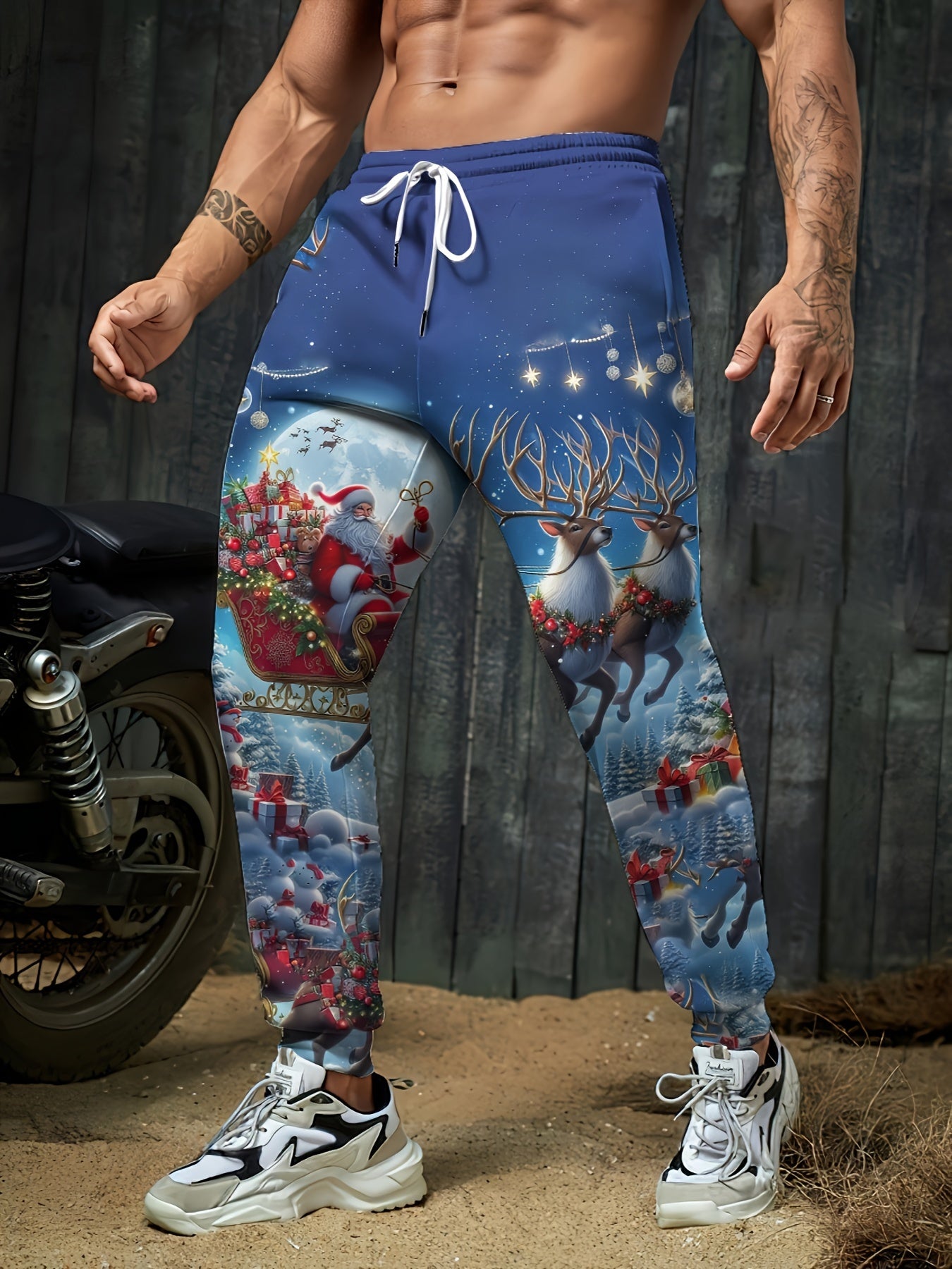 Men's Casual Christmas-Themed Joggers - 3D Digital Print, Comfort Fit with Drawstring Waist, Perfect for Fall & Winter