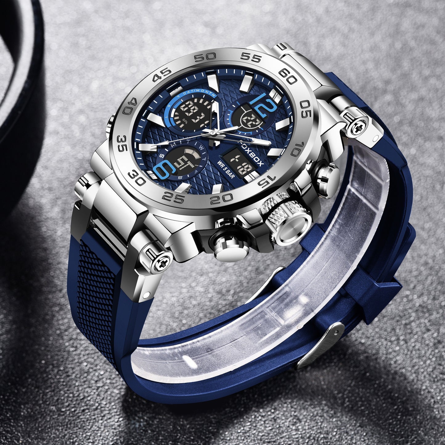 Improve product title: "Waterproof Dual Display Men's Sports Watch with Alarm, Chronograph, and Luminous Features - Ideal Gift"