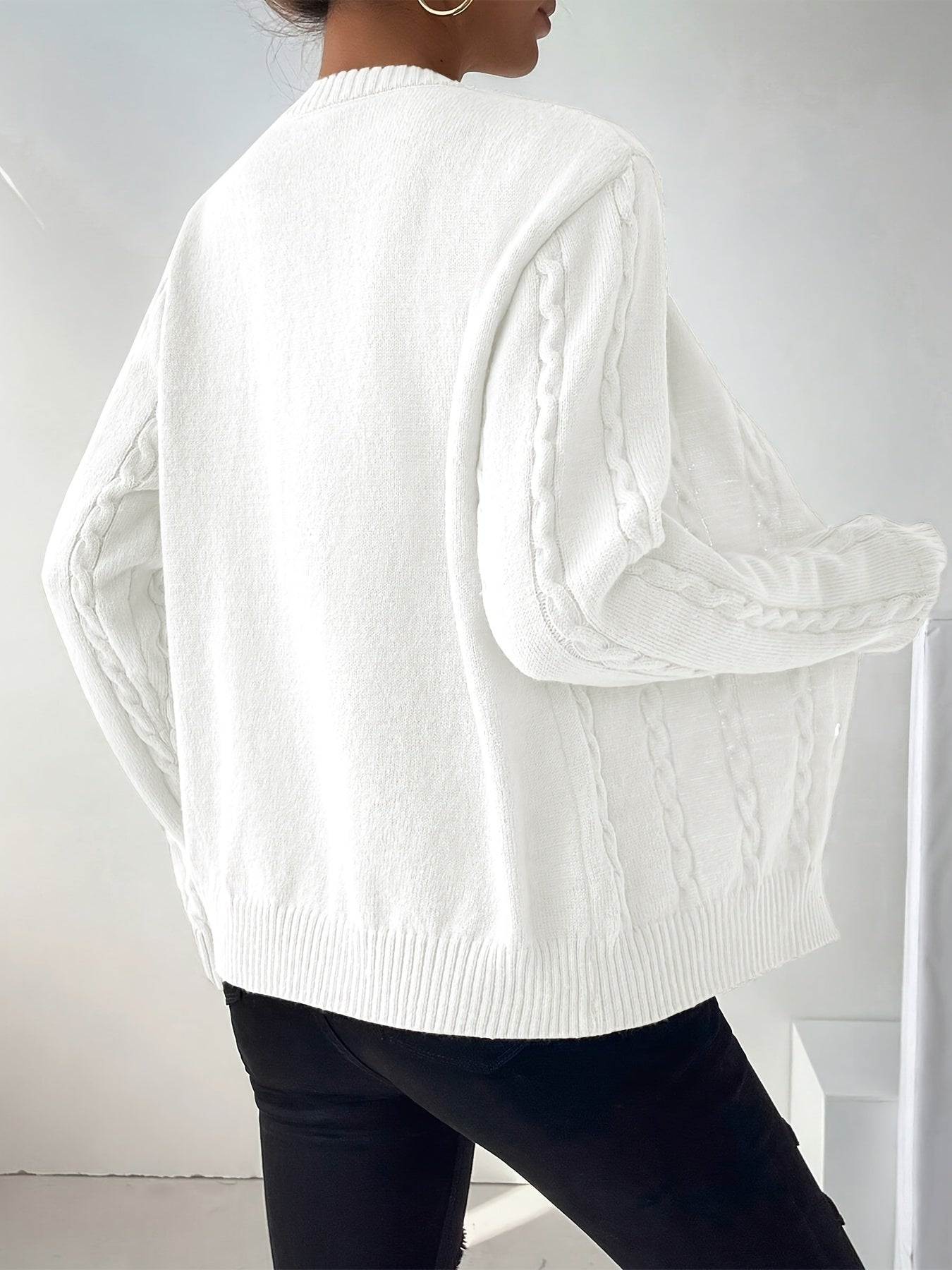 Cable Knitted Cardigan - Classic Button Front Closure, Ultra-Casual and Relaxed Fit, Long Sleeves for Added Warmth - Perfect for Transitional Seasons (Spring & Fall), Designed Exclusively for Womens Clothing