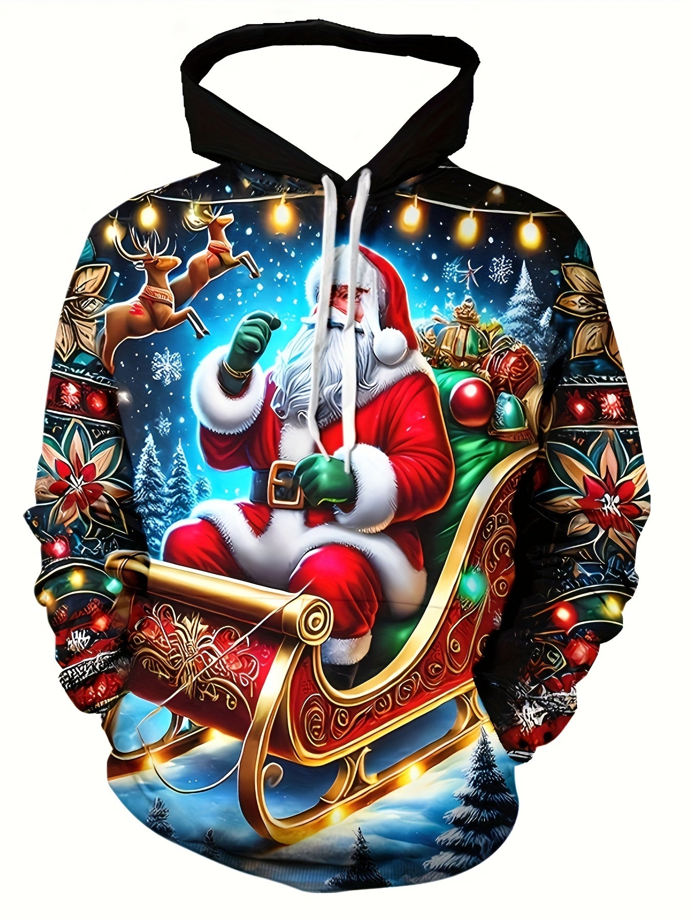 Men's Fashion Hooded Sweatshirt With Santa Claus Digital Print, Street Style, Loose Fit, Comfortable Polyester Hoodie For Outdoor Wear, Autumn Casual Attire