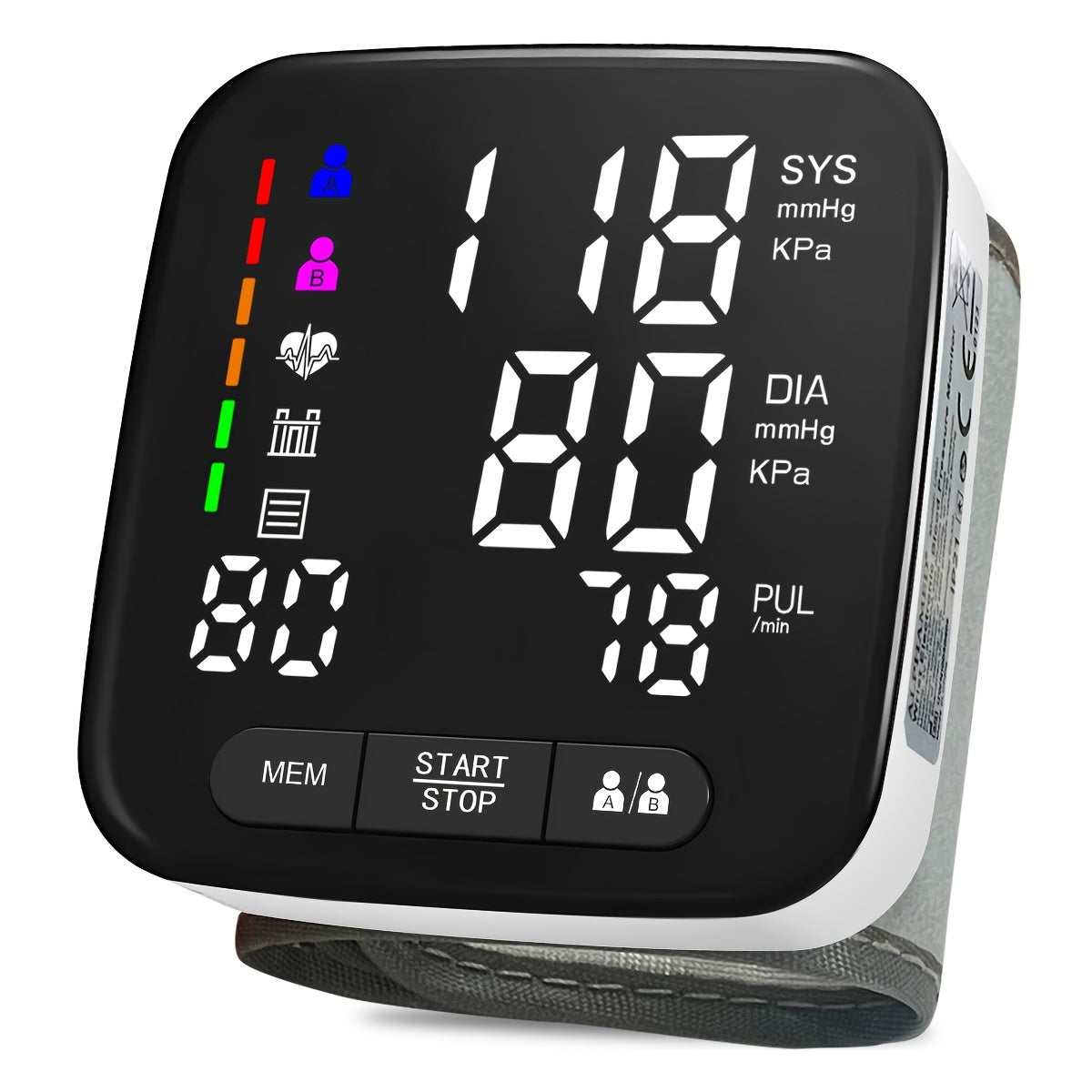 (Batteries not included) Home Wrist Sphygmomanometer, 5.3-8.4-inch Adult Wrist Blood Pressure Cuff, Large Backlit Display, Arrhythmia Detector, 2x90 Memory Readings