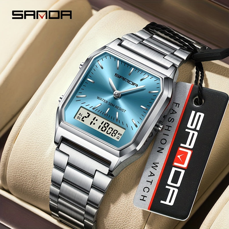 SANDA Men's Fashion Watch - Sleek Business Style, Waterproof with Stopwatch & Alarm, Stainless Steel Band, Perfect Gift, Men's Watch, Fashion, Waterproof, Retro