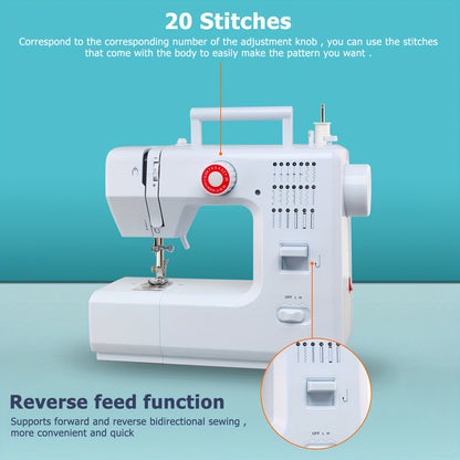 20 Stitches Mini Sewing Machine Multifunctional Household Electric Sewing Machine W/Foot Pedal