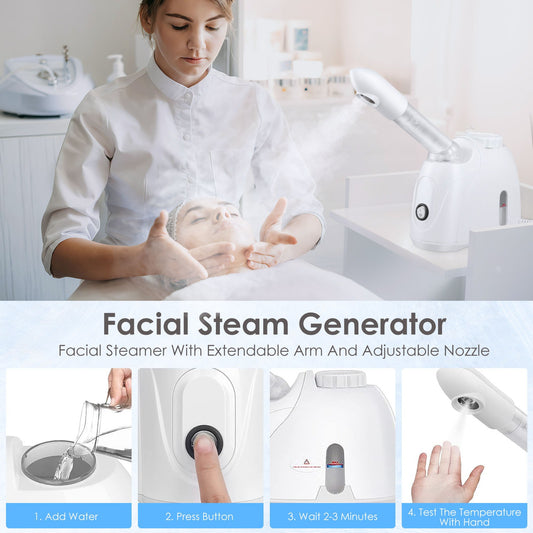 Face Steamer Warm Mist Humidifier, Facial Steamer with Extendable Arm and Adjustable Nozzle for Sauna Inhaler Spa/Sinuses Moisturizing/Unclogs Pores or Deep Cleaning Skin