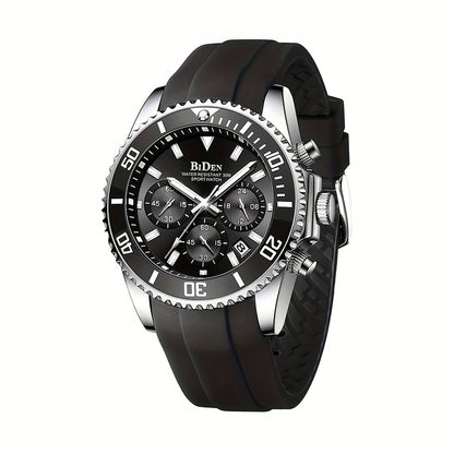 1pc 0324G Men's Casual Sports Watch Multifunctional Six Needle Silicone Strap Waterproof Quartz Watch