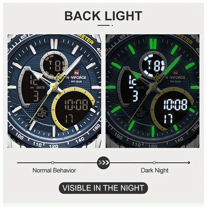 NAVIFORCE Multifunctional Electronic Men's Watch Date Dial Luminous Business Sports Stainless Steel Digital Watch