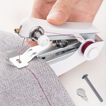 1pc Portable Mini Handheld Sewing Machine, Manual, White, Battery-Free Operation, Ideal For Quick Repairs & Home Use, Sewing Tools Accessories