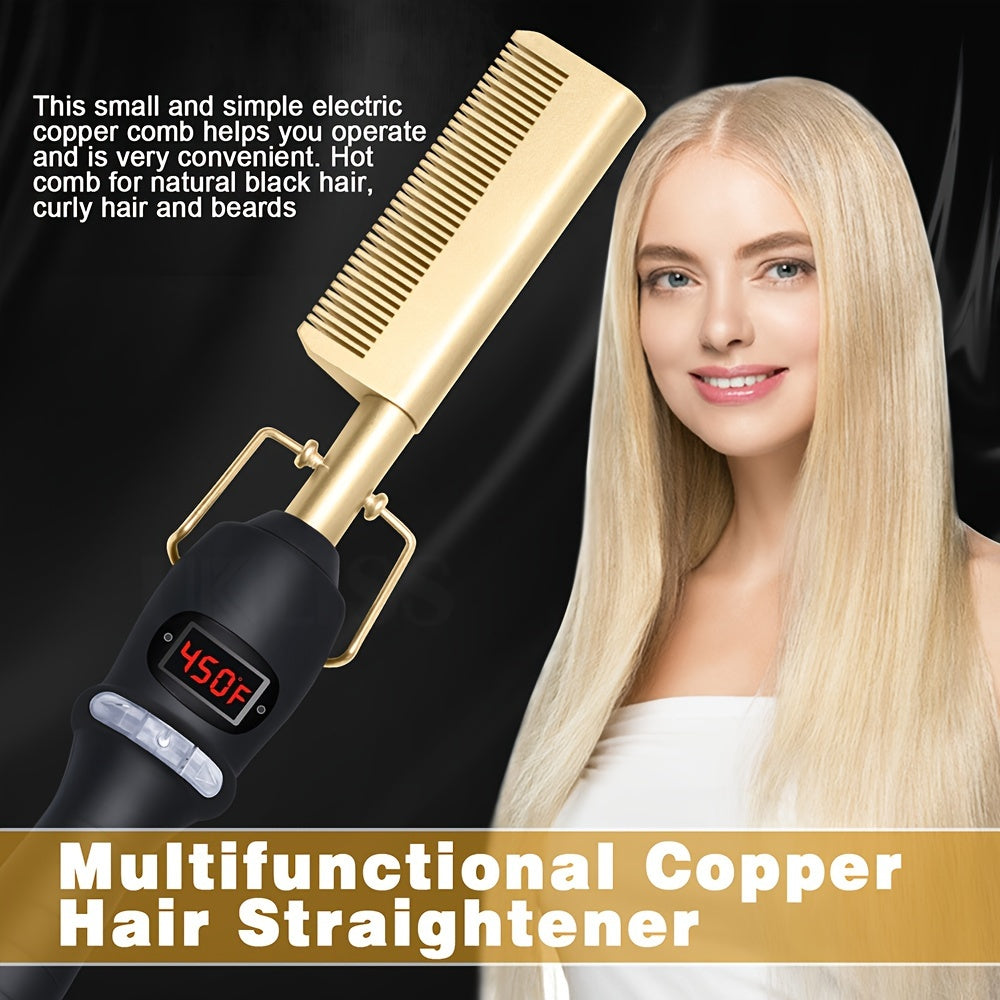 Multifunctional Copper Hair Straightener Comb - High Heat Ceramic Hair Press with Thick Hair Styling, Anti-Scald Design, and Easy-Grip Handle - Perfect Gifts for Women, Mothers, and Hair Care Enthusiasts