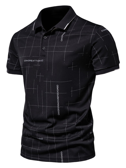 Men's Geometric Graphic Print Golf Shirt, Casual Short Sleeve Shirt For Summer Outdoor