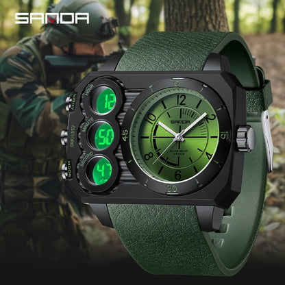 SANDA Men's Luxury Sports Watch - Dual Display, Waterproof with Night Light, Large Square Dial - Perfect Holiday Gift