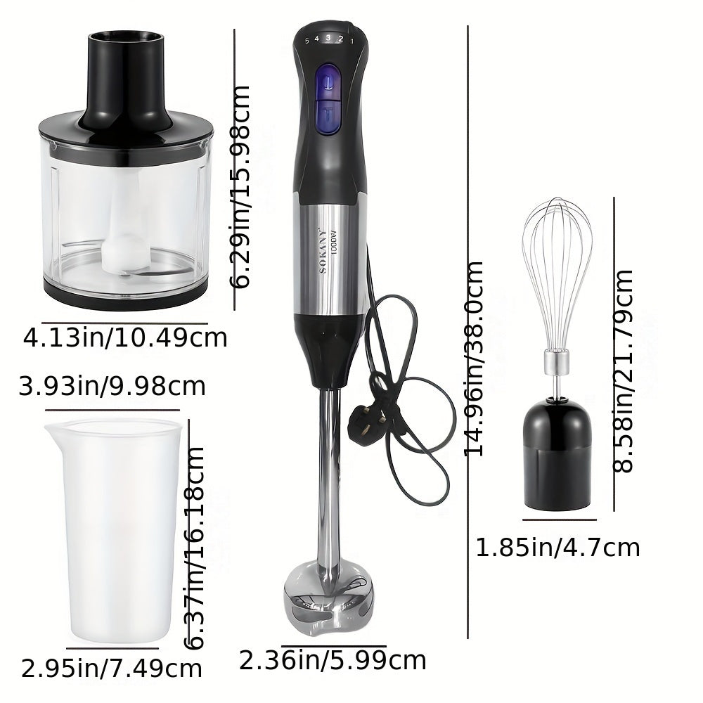 1pc, 4 In 1 Portable Blender Hand Blender, 5 Speed Hand Mixer, Metal