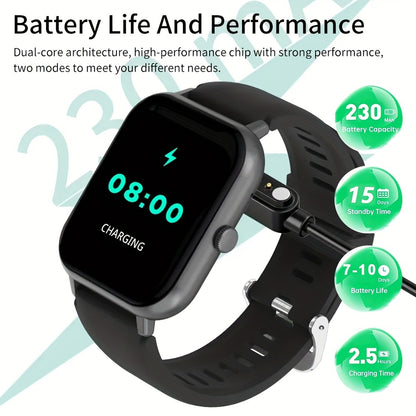 1pc SYNWOO Elegant Smart Watch, 4.65cm Full Touch Screen, IP68, Silicone Band, 100+ Sports Modes, Music Control, Voice Assistant, Fitness & Health Monitoring, Stopwatch, Rechargeable Lithium Battery, Square Plastic Case - Unisex Couple Watch