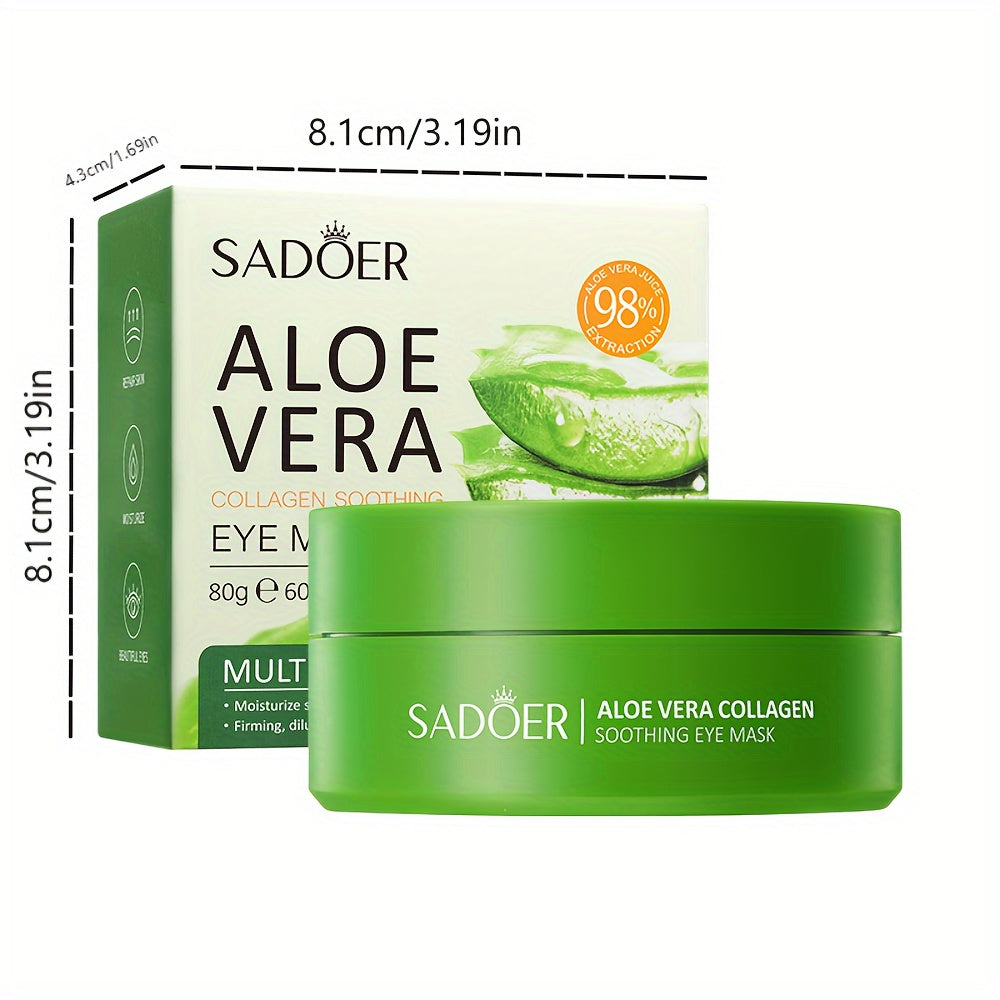 SADOER Aloe Vera & Collagen Eye Masks - 60pcs/30 Pairs, Hydrating & Soothing for All Skin Types, Alcohol-Free