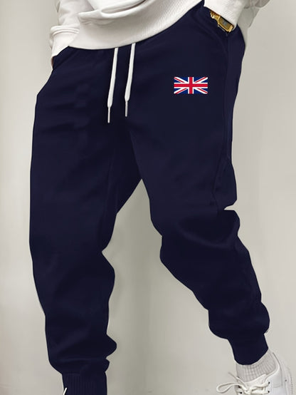 England Flag Print Men's Casual Sweatpants, Comfortable Autumn/Winter Sweatpants, Winter Casual Outdoor Joggers