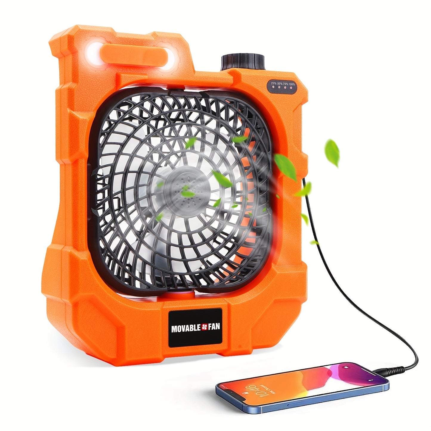 Portable Camping Fan with LED Light - Rechargeable 10400mAh Battery, 270° Rotation