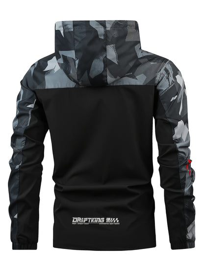 Men's Casual 2-Piece Camouflage Sports Suit, Men's Hooded Zip Up Jacket With Pockets, Breathable Comfy Drawstring Pants