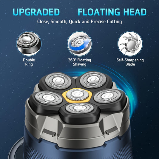 USB Rechargeable Men's Electric Shaver with Floating Blade Head - Wet/Dry, 6-Speed, High Power, Long Battery Life