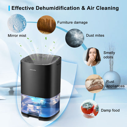 Dehumidifiers for Home, 1000ml Small Dehumidifiers for Bedroom with Quiet 7 Lights Auto Shut off, Portable Dehumidifier with Handle for Room Dampness Corner Wall Mold Windows Mist