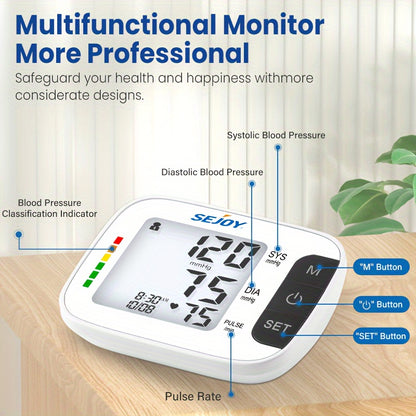 Blood Pressure Machine- Upper Arm Accurate Automatic Blood Pressure Monitors For Home Use& Adjustable Digital BP Cuff Kit Monitor- Backlit Display- 120 Sets Memory, Batteries Included