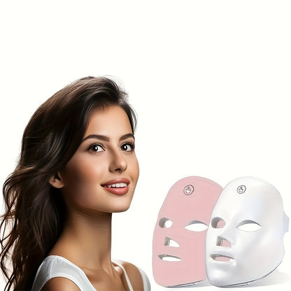 LED Facial Mask for Skin Rejuvenation, 7 Color Photon Light Therapy Mask, Anti-Aging & Wrinkle Reduction, USB Rechargeable with 400mAh Lithium Battery, Eye Protection Design, Unscented - 4V-12V