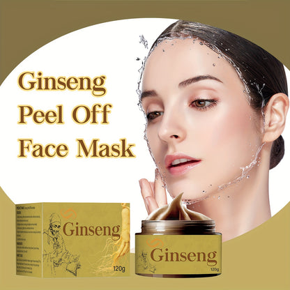 Ginseng Peel-Off Mask, 120g - Hydrating & Moisturizing, Deep Cleansing Facial Mask with Collagen Boost for Improved Skin Elasticity, Nutrient-Rich Ginseng Nourishment, Coffee Scented - Includes Spatula, Paraben-Free for All Skin Types