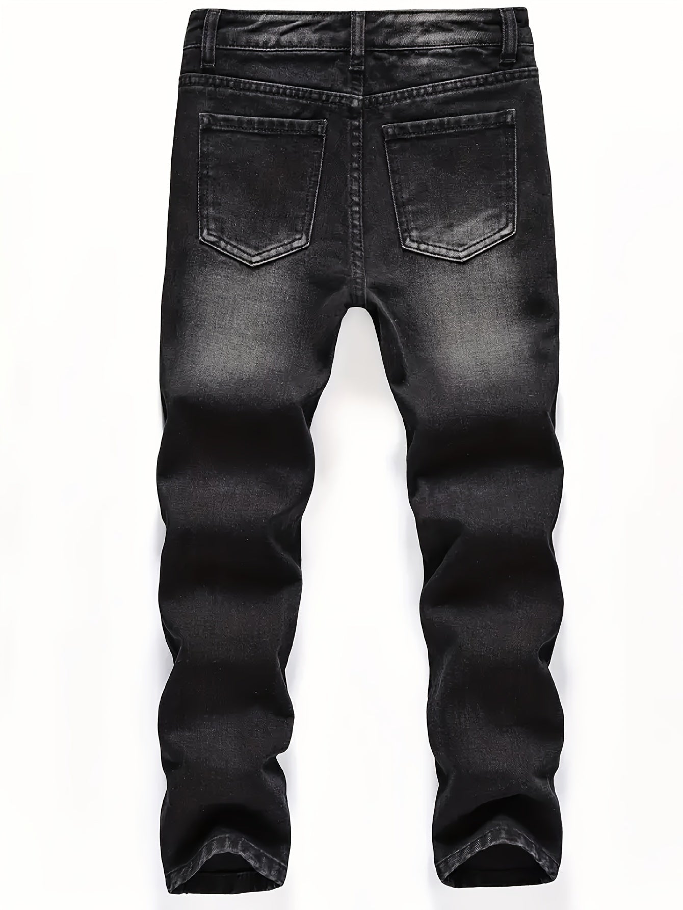 Men's Distressed Straight-Leg Jeans - Casual Denim with Ripped Detail, Machine Washable, All-Season Wear