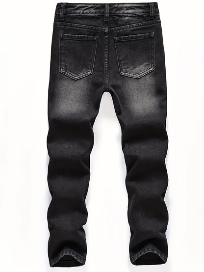 Men's Distressed Straight-Leg Jeans - Casual Denim with Ripped Detail, Machine Washable, All-Season Wear