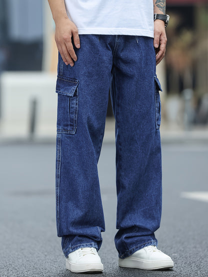 Men's Casual Loose-fit Jeans, Trendy Washed Denim Pants, Comfortable Stretch Cargo Pants, Stylish Long Trousers For Men