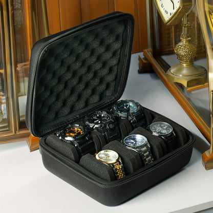 6-Slot Watch Box, Storage for 6 Watches, Suitable for Small and Large Watches, with Shockproof Sponge Pillow, Portable Travel, Hard Shell Watch Protection, Home Watch Storage, Best for Christmas