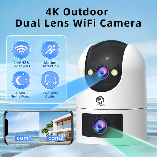 JOOAN 4K HD Dual Lens WiFi Camera, PTZ 355°, Color Night Vision, Motion Detection, 2-Way Audio, Wall Mount, USB Powered, 1296P Video Capture, App Control, Audio & Motion Alerts, Non-Waterproof Indoor & Outdoor Security Camera