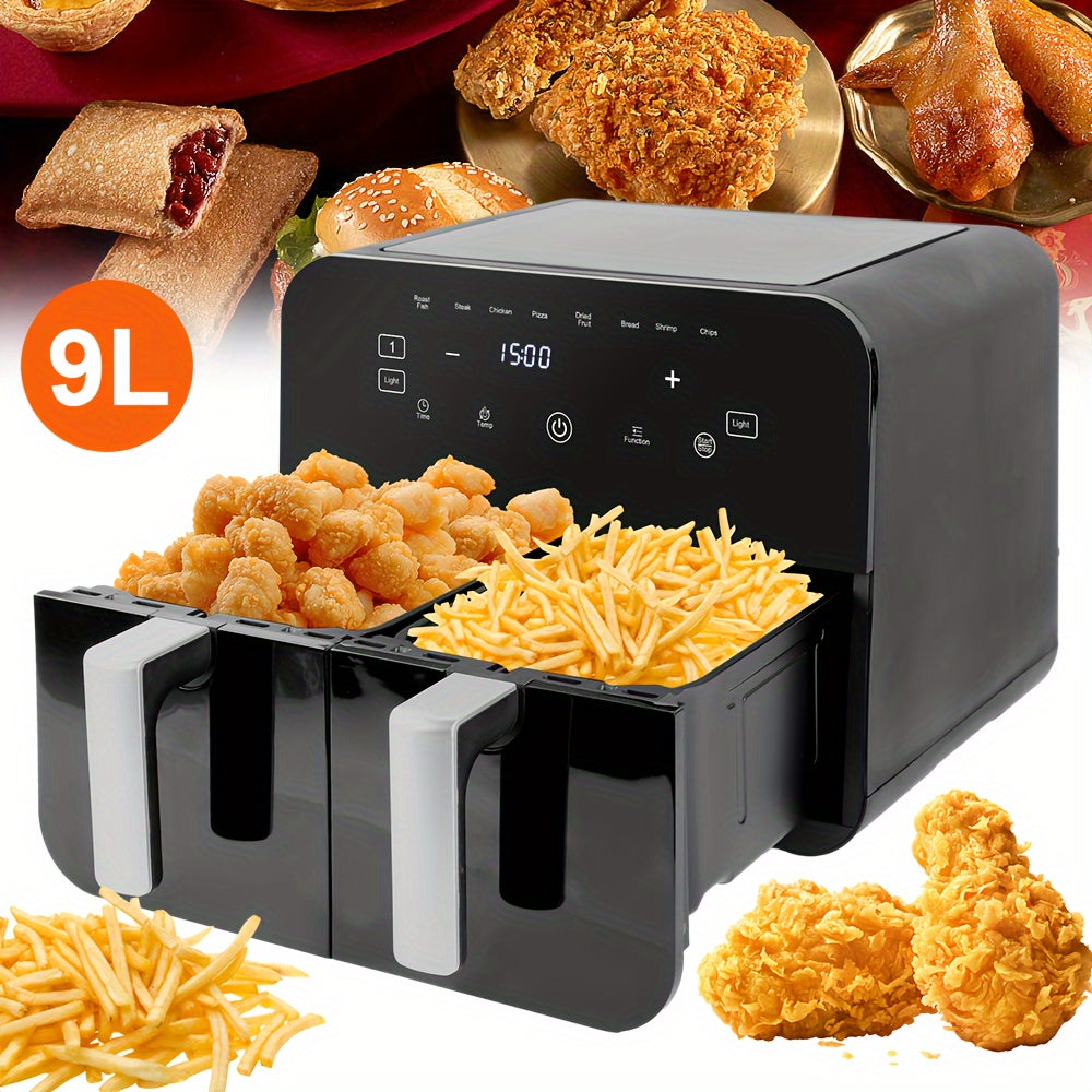 9L LED Large Capacity Dual Zone Digital Air Fryer Oven Cooker - Oil-Free Low-Fat Healthy Cooking Multi-Functional Easy-to-Use Space-Saving Design