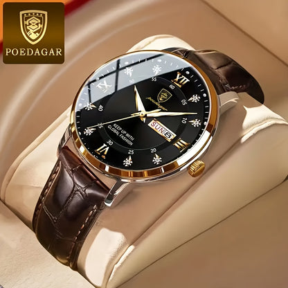 Optimize product title: Stylish Dark Brown & Golden Retro Watch for Men - Classic Business Wristwatch, 30m Waterproof & Luminous Quartz Movement