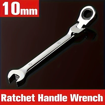 1pc FlexiMax 10mm Flexible Head Ratchet Wrench, Dual-Use Pneumatic Metal Hand Tool for Automotive, Bicycle, and Pipeline Repair - No Power Supply Needed