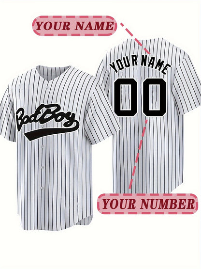 Men's Customizable Name And Number Design Baseball Jersey Shirt, Badboy Pattern Leisure Outdoor Sports Sweat Shirt For Match Party Training