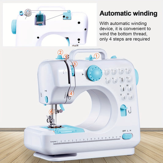 Electric Sewing Machine, Home Mini Sewing Machine With Extension Table With Reverse Sewing And 12 Built-in Stitches For Beginners.